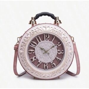Vintage Style Alarm Clock Crossbody Bag Dusty Rose Steampunk Novelty Handbag
